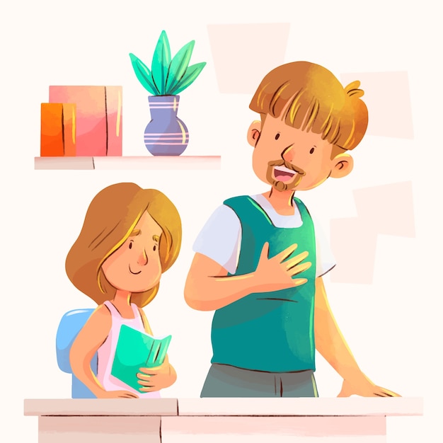 Watercolor parents helping children with homework illustration