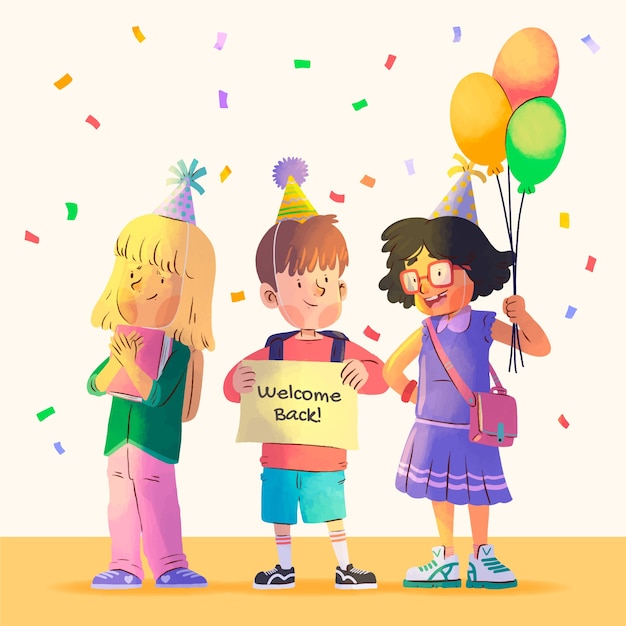 Free vector watercolor party illustration for back to school event