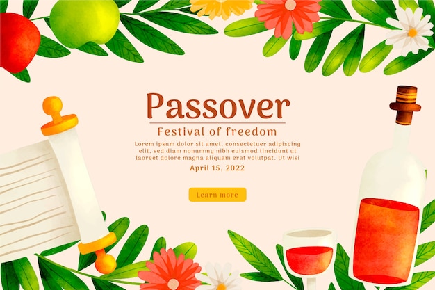 Watercolor passover horizontal banner template