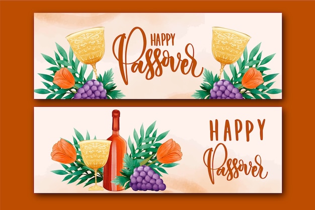 Watercolor passover horizontal banners set