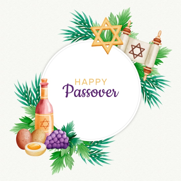 Vettore gratuito concetto di pasqua dell'acquerello (pesach)