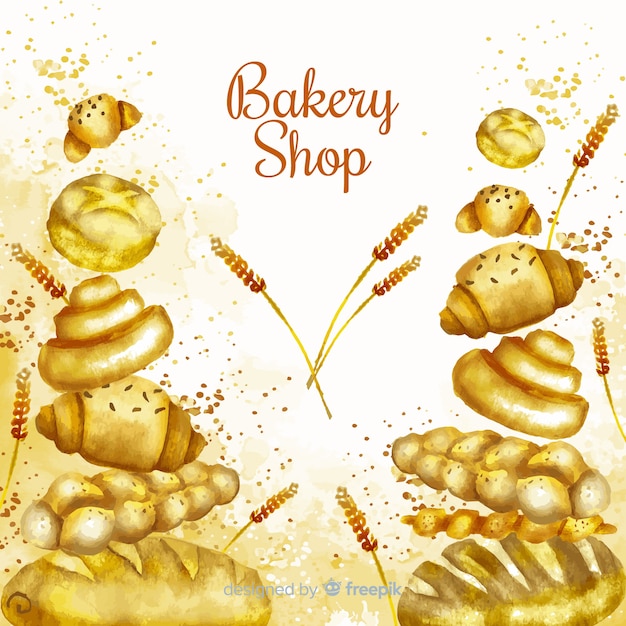 Watercolor pastries and bread background