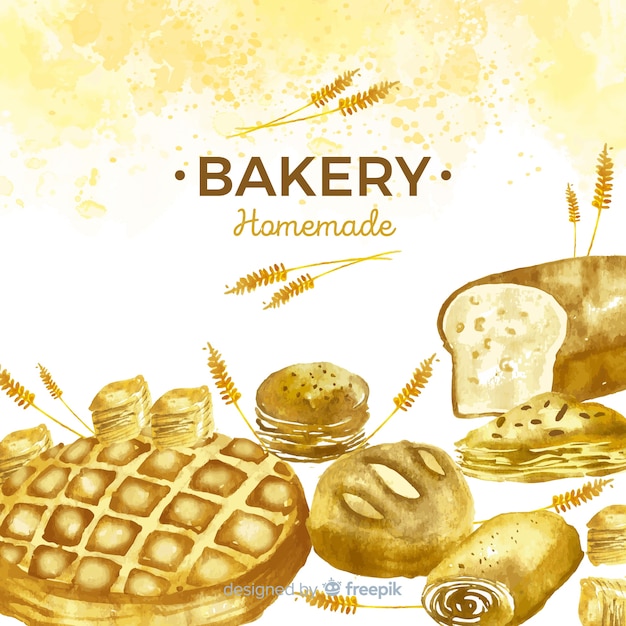 Free vector watercolor pastries and bread background