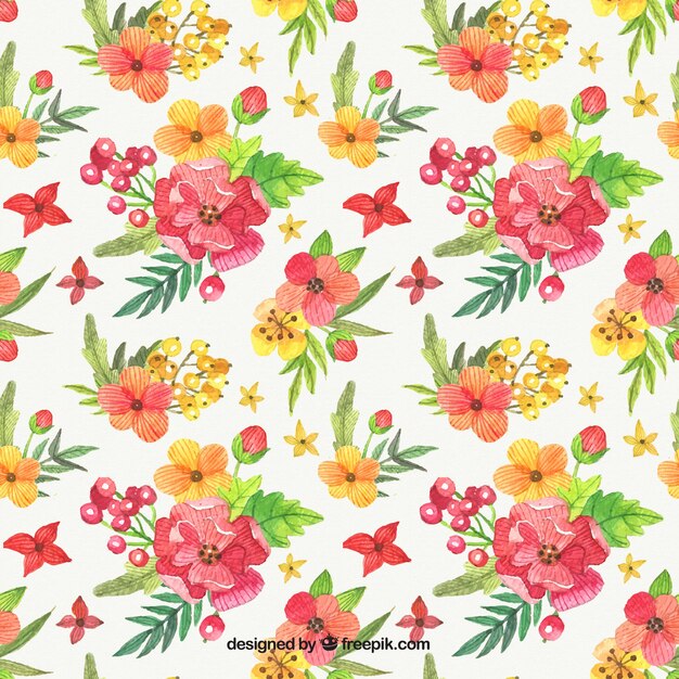 Watercolor pattern of colorful flowers