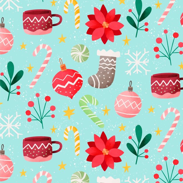 크리스마스 시즌 축하를 위한 수채화 패턴 디자인