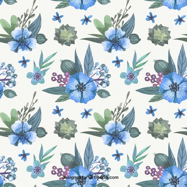 Watercolor pattern with blue flowers