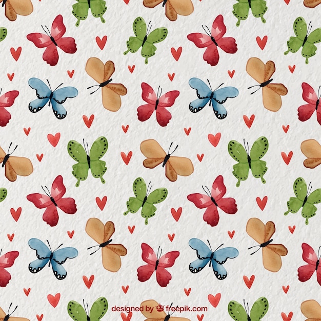 Free vector watercolor pattern with colored butterflies