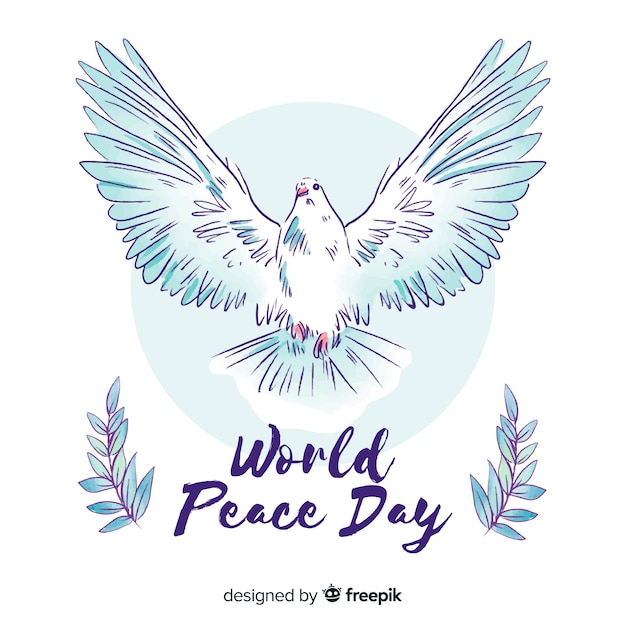 Watercolor peace day background with dove