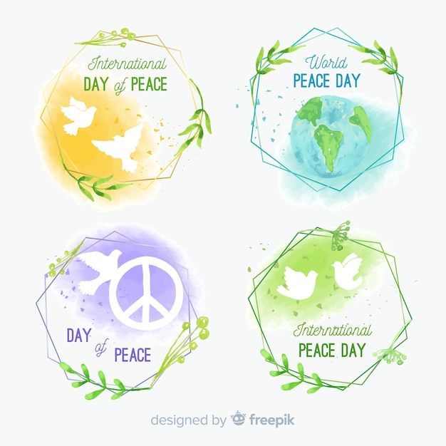 Free vector watercolor peace day badge collection