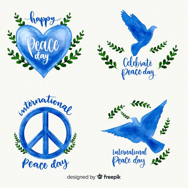 Free Vector watercolor peace day label collection