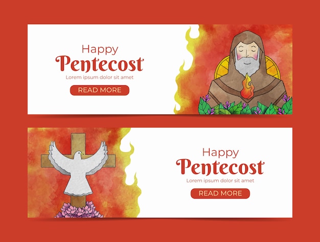 Free vector watercolor pentecost horizontal banners collection