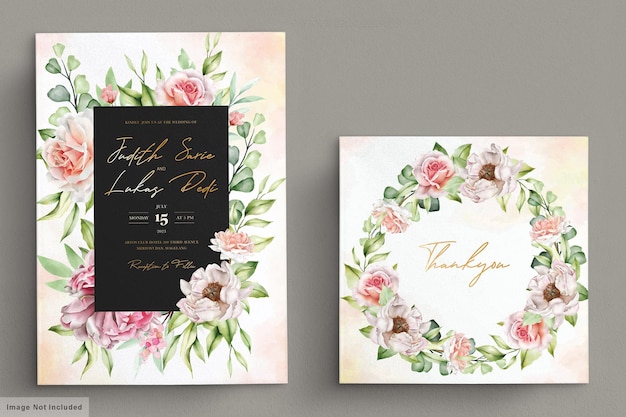 Watercolor peonies and roses invitation card set