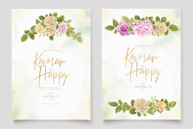 watercolor peonies and roses wedding card set