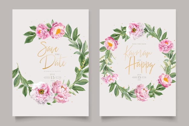 watercolor peonies and roses wedding card set