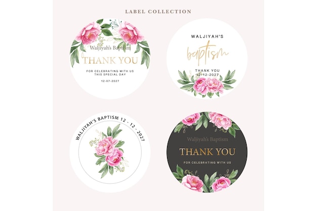 watercolor peony label vintage design