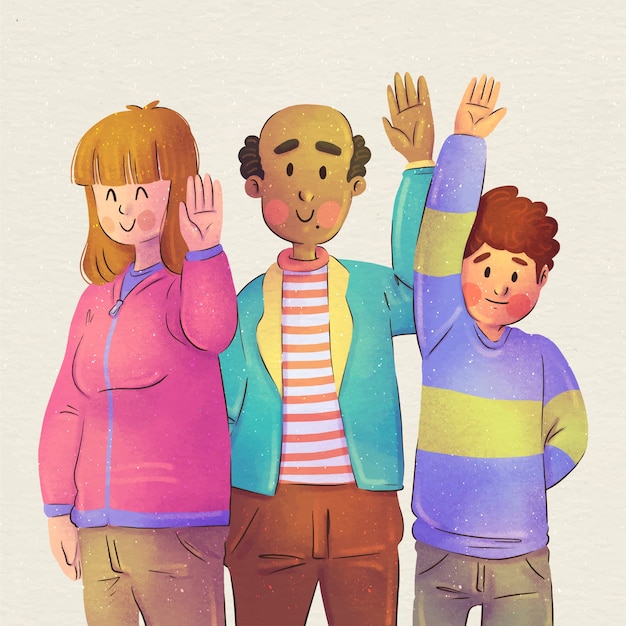 Free vector watercolor people waving illustration