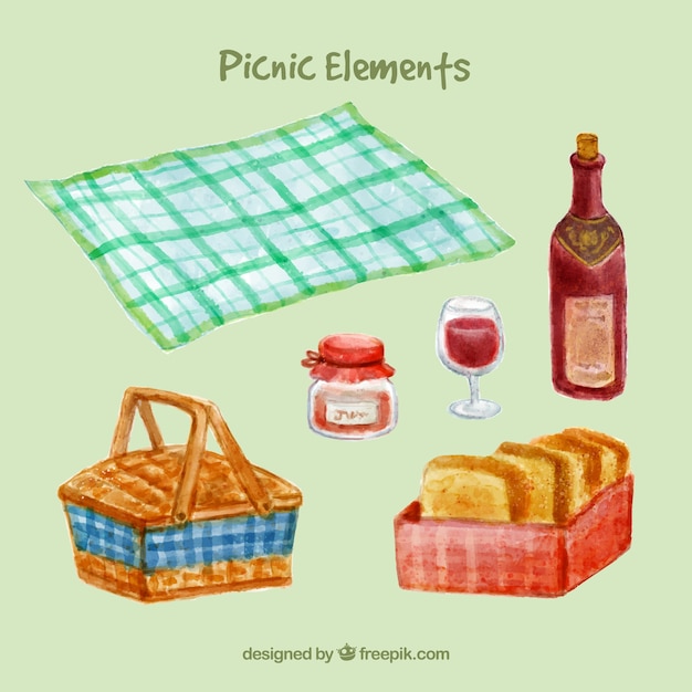 Free Vector watercolor picnic elements