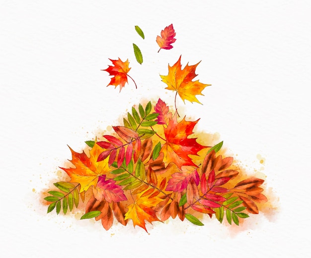 Free vector watercolor pile of autumn leaves