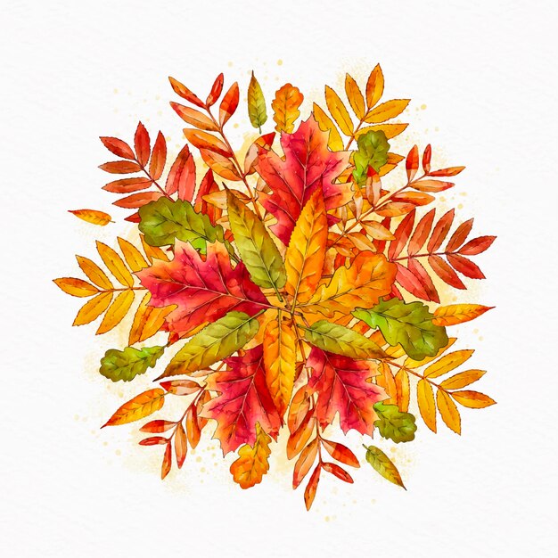 Watercolor pile of autumn leaves