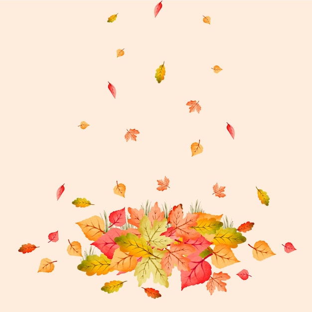 カラフルな紅葉の水彩画の山