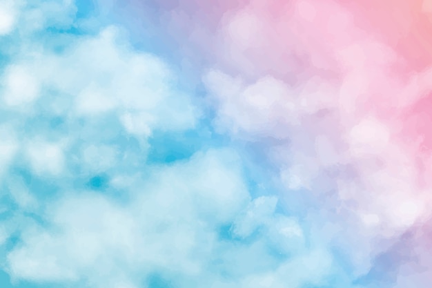 Watercolor pink and blue cotton clouds background