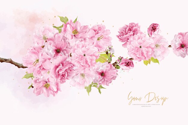 watercolor pink cherry blossom background design