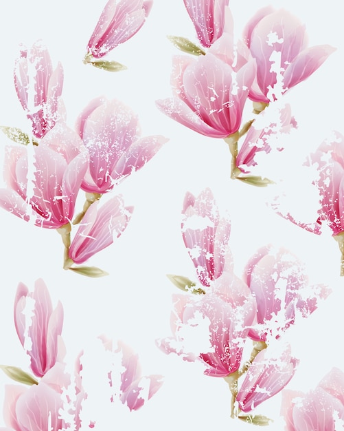 Watercolor pink fairy lily flower pattern. Grunge design