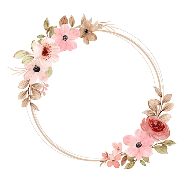 Watercolor pink floral wreath with circles