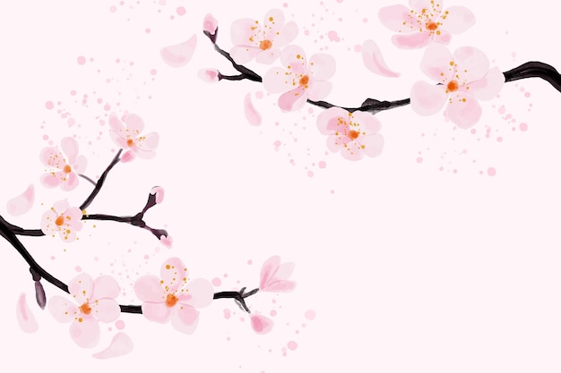 Watercolor pink flower plum blossom background