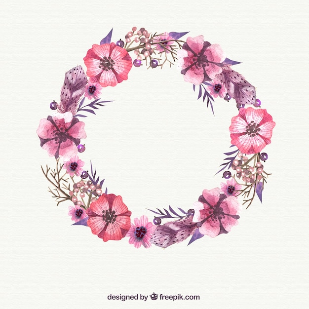 無料ベクター 水彩画ピンクの花の花輪
