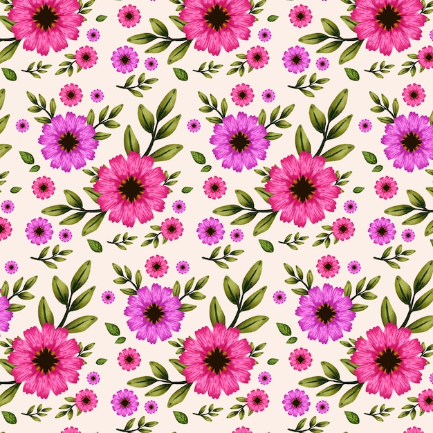 수채화 핑크 꽃 패턴