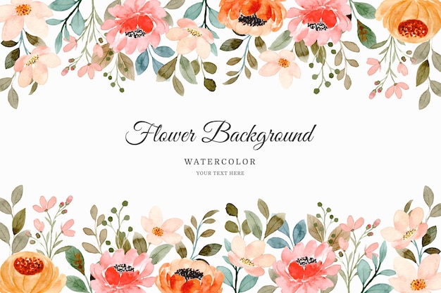 Watercolor pink orange flower garden background