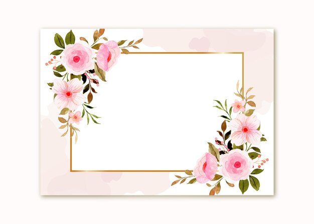 Watercolor pink pastel flower with gold frame