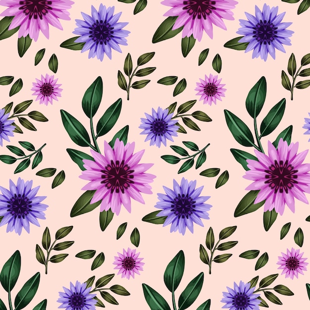 Free vector watercolor pink and purple flowers pattern