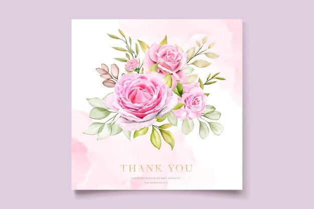 水彩ピンクのバラの招待カードセット
