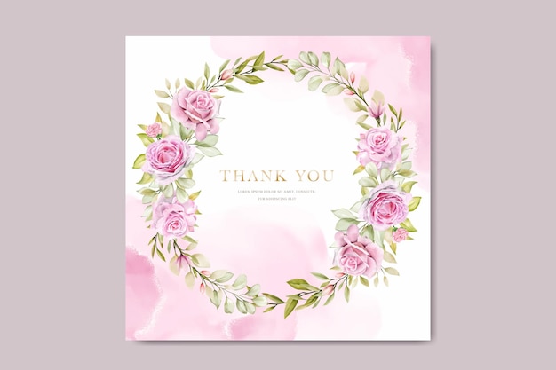 Watercolor pink roses invitation card set