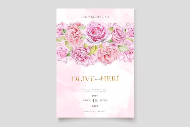 watercolor pink roses invitation card set