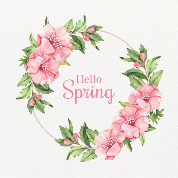 Watercolor pink spring blooming floral frame