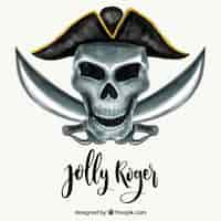 Free vector watercolor pirate skull and swords background