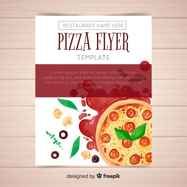 Free vector watercolor pizza flyer template