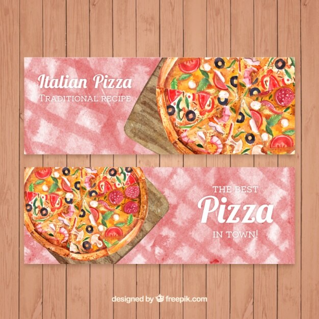 Free vector watercolor pizzas banners