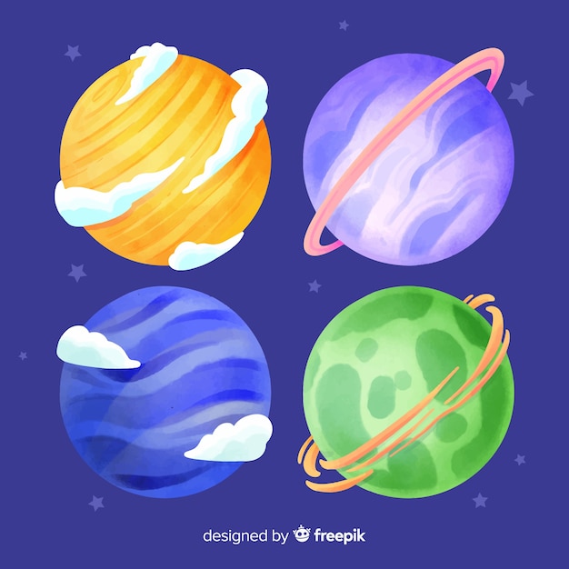 Free Vector watercolor planet desing collection
