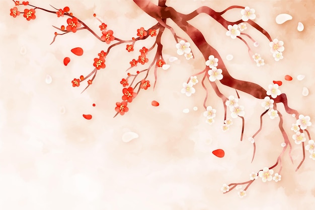 Watercolor plum blossom background Free Vector