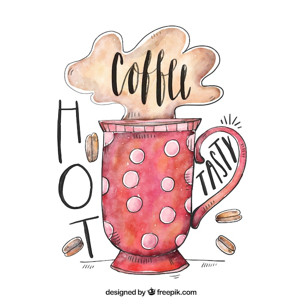 Watercolor polka dot coffee cup background