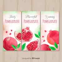 Free vector watercolor pomegranate banners