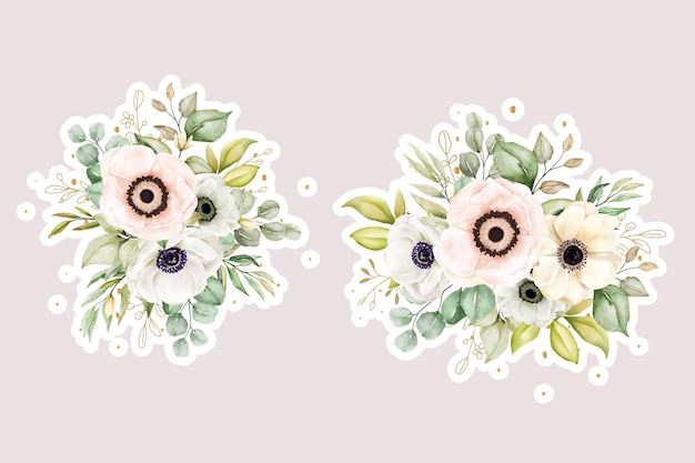 Illustrazione dell'acquerello del bouquet e dei rami dell'anemone del papavero