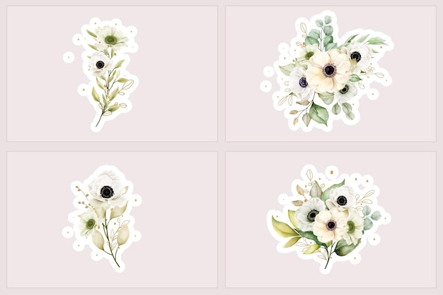 Illustrazione dell'acquerello del bouquet e dei rami dell'anemone del papavero