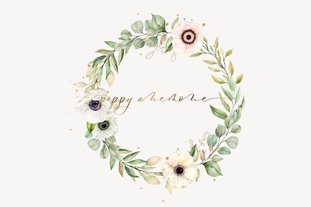 Watercolor poppy anemone wreath design