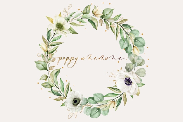 Watercolor poppy anemone wreath design