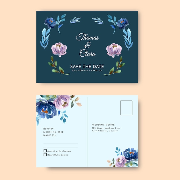 Free vector watercolor postcard wedding invitations